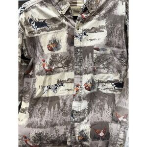 Field & Stream Mens L 100% Cotton Pheasant Dog Print Button Down Shirt